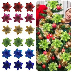 Momo 12pcs White Christmas Flowers Decorations | White Christmas Decorations Set on Sale | Flowers Artificial Decor Christmas Flower Stick Christmas Poinsettia Xmass Decoration Sale | Flower for Xmas Tree Decor Flower for Christmas Tree Ornaments