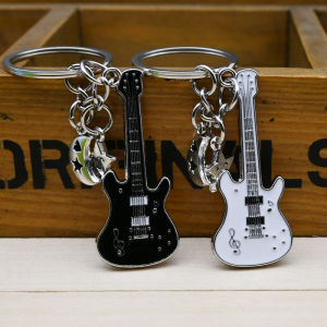 Black and White High-End Creative Small Guitar Pendant Mini Folk Electric Guitar Bass Key Ring Jewelry Gift Gift