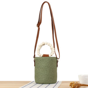 New Casual Paper Rope Woven Bag Commuter Vacation Versatile Ladies Bag  Sweet Style Daily Match Soft PU Bucket Bag