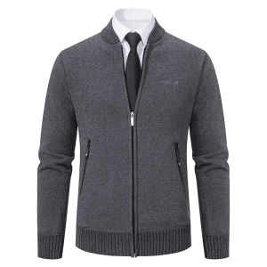 2023 Knitwear Spring and Autumn Mens Stand-up Collar Thick Warm Cardigan Sweater Winter Loose Casual Coat