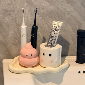 Bộ Kệ Cốc Đánh Răng Điện Mới Dễ Thương Bộ Đựng Đồ Vệ Sinh Cá Nhân Cho Phòng Tắm Kệ Đựng Kem Đánh Răng Bằng Gốm Sáng Bóng