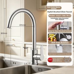 JOMOO | Hot and Cold 304 Stainless Steel Anti-splash Flexible Kitchen Faucet