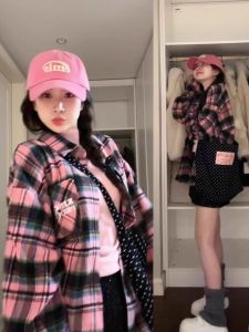 American Style Retro Plaid Shirt Women Spring Autumn Outer Design Sense Sweet Cool High Sense Blouse Cardigan Thin Coat