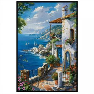 Tranh sơn dầu phong cảnh thành phố ven biển đảo đẹptranh treo tường dán tường phòng khách phòng ngủ.CGI-576