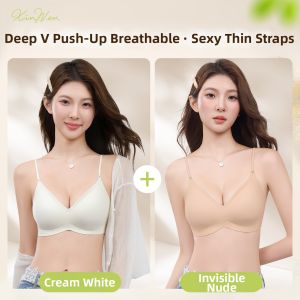 XINWEN | Plunging V-Neck Gathering Big-Breast Illusion Sagging Prevention Beautiful-Back Lightweight Summer Bra