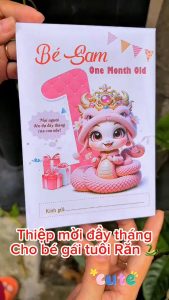 ( MẪU BẾ) COMBO 60 Thiệp thôi nôi bé trai tuổi Rắn - Thiệp mời thôi nôi cho bé trai 11X15cm cao cấp
