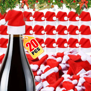 20Pcs Mini Santa Hats Wine Bottle Covers Holder Lollipop Caps Christmas Bottles Bags Xmas Home Party Table Dinner Decoration