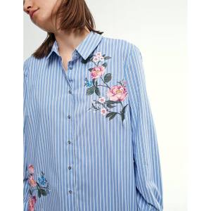 CFBOUTIQUE Inspired Floral Embroidered Keyhole Back Collar Long Sleeve Button Shirt