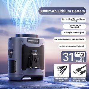 Doublepow | Portable Waist-Hanging Fan Powerful Cooling USB Rechargeable Small Air Conditioner Long Battery Life for Outdoor Construction Site