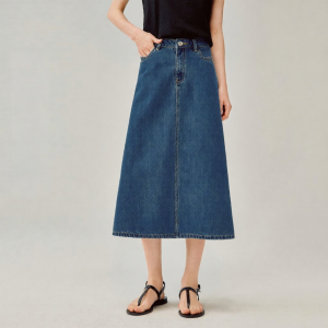 INMAN | Chân váy denim chữ A midi dáng ôm nhỏ phong cách retro Pháp thu đông