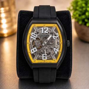 BERLINK Automatic Skeleton Watch NH70 Barrel Shape 43mm 316L Steel Rubber Strap 30M Waterproof Men Watch 5016-G01