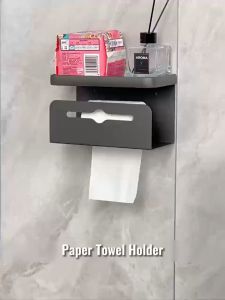 Tissue Holder Bathroom with Mobile phone holder Wall Mounted Tissue Box Waterproof Paper Towel Dispenser Storage
