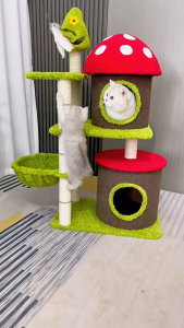 HATELI Cat Tree with Large Hammock Multi Level Cat Tower for Indoor Cats Condo with Sisal Covered Scratching Posts and Top Perch Cats Tree House Mushroom Climbing Frame