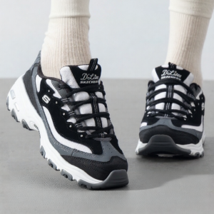 Skechers | รองเท้า Skechers ผู้หญิง ทันสมัย รุ่น Panda น้ำหนักเบา ลำลอง รองเท้าผ้าใบ DLITES Series Low เสื้อท่อนบน ใส่ได้ทุกฤดู แบบผูกเชือก