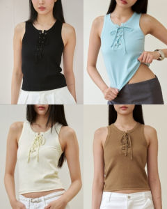 BXB - CORSET TANK TOP เสื้อกล้ามไหมพรมผูกเชือก สีพื้น