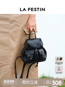 La Festin 2025 New Black Leisure Travel Backpack Large Capacity Student Commuter Bookbag Retro Artistic Style Soft Handle