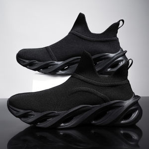 Black Knitted Sports Shoes for Men Casual All-Match Thick Bottom Old Dad Trendy Shoes Spring Summer Autumn Winter Seasonal Wear