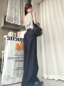 High Waist Loose Fit Floor Length Deep Blue Wide Leg Jeans Womens plus Size Drapey Versatile Trousers for Tall Women 175cm