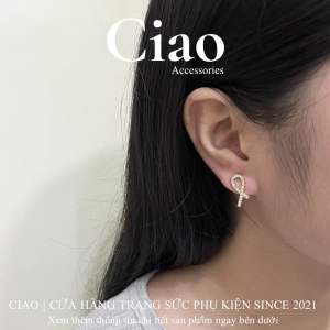 Khuyên tai bông tai mạ bạc S925 thiết kế đan chéo đính đá lấp lánh Cross Ciao