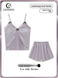LEZIMENG | Womens One-Piece Summer Silk Sleepwear Set