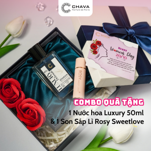 Combo Hộp quà tặng - hộp 1 nước hoa LUXURY 50ML  1 SON SÁP LÌ ROSY SWEET LOVE - CHAVA