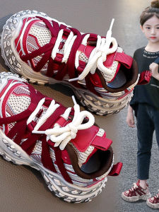 Girls Running Shoes Spring Autumn Fashion Breathable Dad Shoes Children Sports Sneakers Low Cut Synthetic Leather Inner Liner