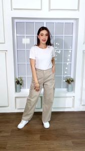 Celana Kulot Kargo Panjang Wanita Model Pinggang Karet Belakang Hitam Bahan Katun Premium Quality Celana Kulot Panjang Wanita Celana Panjang Kargo Cewek