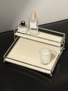 Modern Simple and Light Luxury Cosmetic Shelf Skin Care Products Double Layered Storage Rack Desktop Dresser Metal Silver