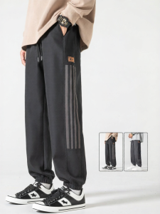 Warrior | Men Loose Stripe Casual Work Pants Height Enhancing Athletic Jogger Trousers