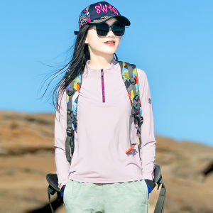 Outdoor Quick Dry Womens Long Sleeve Shirt Sports Sweat Absorbent Elastic Breathable Slim Fit Running Hiking Sun Protection Fast Dry T-Shirt