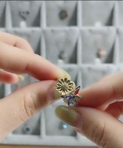 Kemstone Womens Rotatable Adjustable Rings Relieve Anxiety Sunflower Butterfly Ring Jewelry