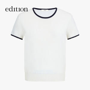 edition | Summer Fashion Color Blocking Straight Shoulder Knitted T-Shirt