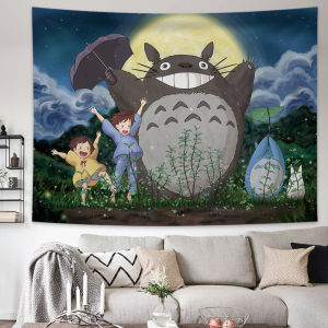 Totoro Anime Tấm Thảm Treo Tường Vải Cho Phòng Ngủ Ký Túc Xá Phòng Khách Polyester Họa Tiết Hoạt Hình Có Thể Giặt Bằng Máy