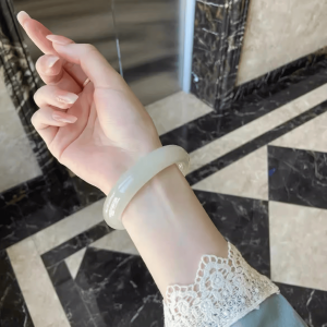 Xinjiang Hetian Jade Bracelet Womens Young Adult Young Qinghai Qingshui Flat Strip Blue and White Jade Bracelet Ice-like Imperial Concubine Bracelet