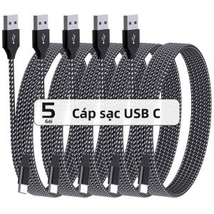 5 Gói Cáp Sạc USB Type C 18W Cáp Truyền Dữ Liệu Cho iPhone 16/15 MacBook Samsung S21/S20/S10/S9/S8 Huawei P40 Xiaomi 9