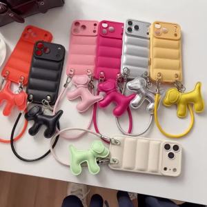 szhaiyu | Candy Color Down Jackets Soft Phone Case for IPhone 17 Air 16E 15 14 13 12 11 Pro Max XS XR X 7 8 Plus with Strap Protect Cover
