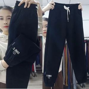 QIAOXIZI | Thickened Velvet Pants for Plus Size Women 2025 Autumn Winter High Waist Cuffed 9/10 Length