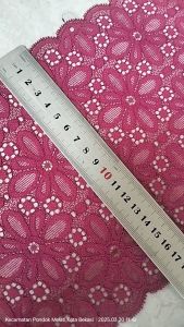(Per Meter) RDS461 Renda Stretch Cantik / Renda Karet Cantik Merah Maroon Lebar 17Cm