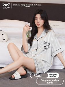 Bộ đồ ngủ nữ MiiOW bằng lụa tay ngắn mỏng dễ thương mặc thường ngày - mùa hè