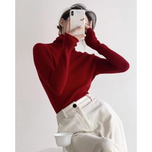 HUOLISI | Red Turtleneck Knit Sweater Long Sleeve