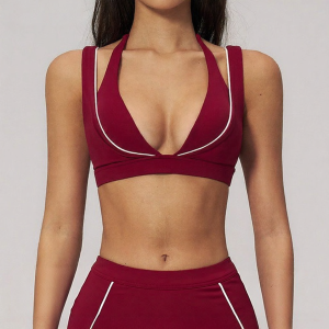 High Impact Support Deep V Contrast Color Beautiful Back Sports Bra