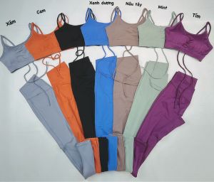 Set Đồ Thể Thao Cho Nữ Dài Cạp V Dây Đan Lưng Đen - Đồ Tập Thể Thao Gym  Yoga Zumba