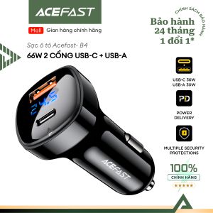 Tẩu sạc ô tô ACEFAST B4 công suất 66W 2 cổng: 1 USB-C + 1 USB-A tích hợp màn hình LED hiển thị điện áp đầu vào
