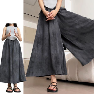 Chinoiserie Watercolor Wide Leg Pants Skirt High Waist Nine Points Womens Black Grey Summer New Style Casual Trousers