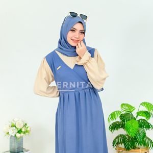 BAJU GAMIS DEWASA KOREAN DRESS KOMBINASI KREM