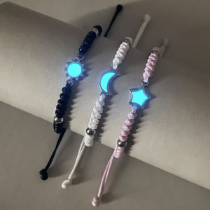 3 Pieces/Set of Stainless Steel Luminous Sun Moon and Stars Steel Ball Accessory Bracelet Hand-Woven Fashion Rope