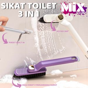 Sikat Toilet 3in1 Rotasi 360° Sikat Lantai Multifungsi Dengan Pinset Pencabut Kotoran Sikat Lantai Wastafel Dapur 3in1
