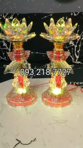 ĐÈN THỜ PHA LÊ HOA SEN BÀN PHẬT GIA TIÊN CỬU HUYỀN... ĐÈN ĐỔI MÀU (1 CẶP)