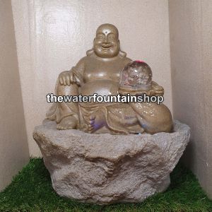 Indoor Desktop Laughing Buddha Mi Le Fo Fengshui Water Fountain Feature With LED Light and Rolling Ball For Tabletop