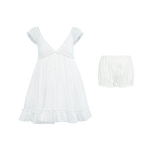 audwyn | V-neck Lace Ruffle Sleeve Irregular Hem Dress